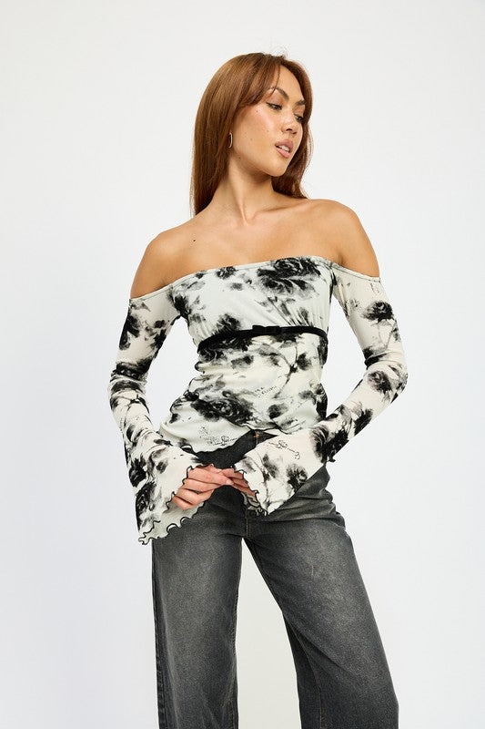 Off Shoulder Top With Lettuce Hem