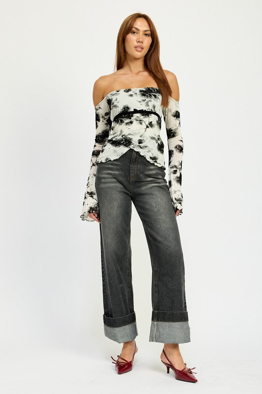 Off Shoulder Top With Lettuce Hem