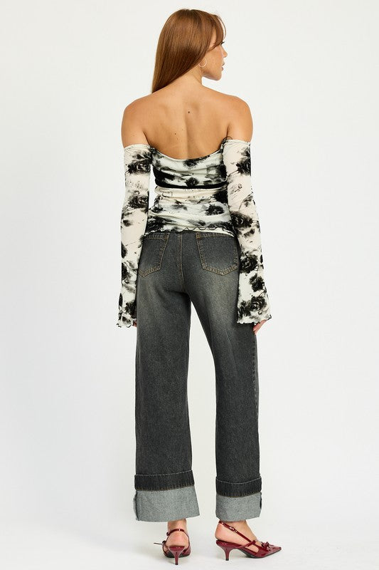 Off Shoulder Top With Lettuce Hem
