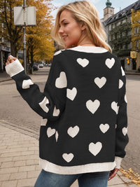 Heart Button Up Dropped Shoulder Long Sleeve Cardigan