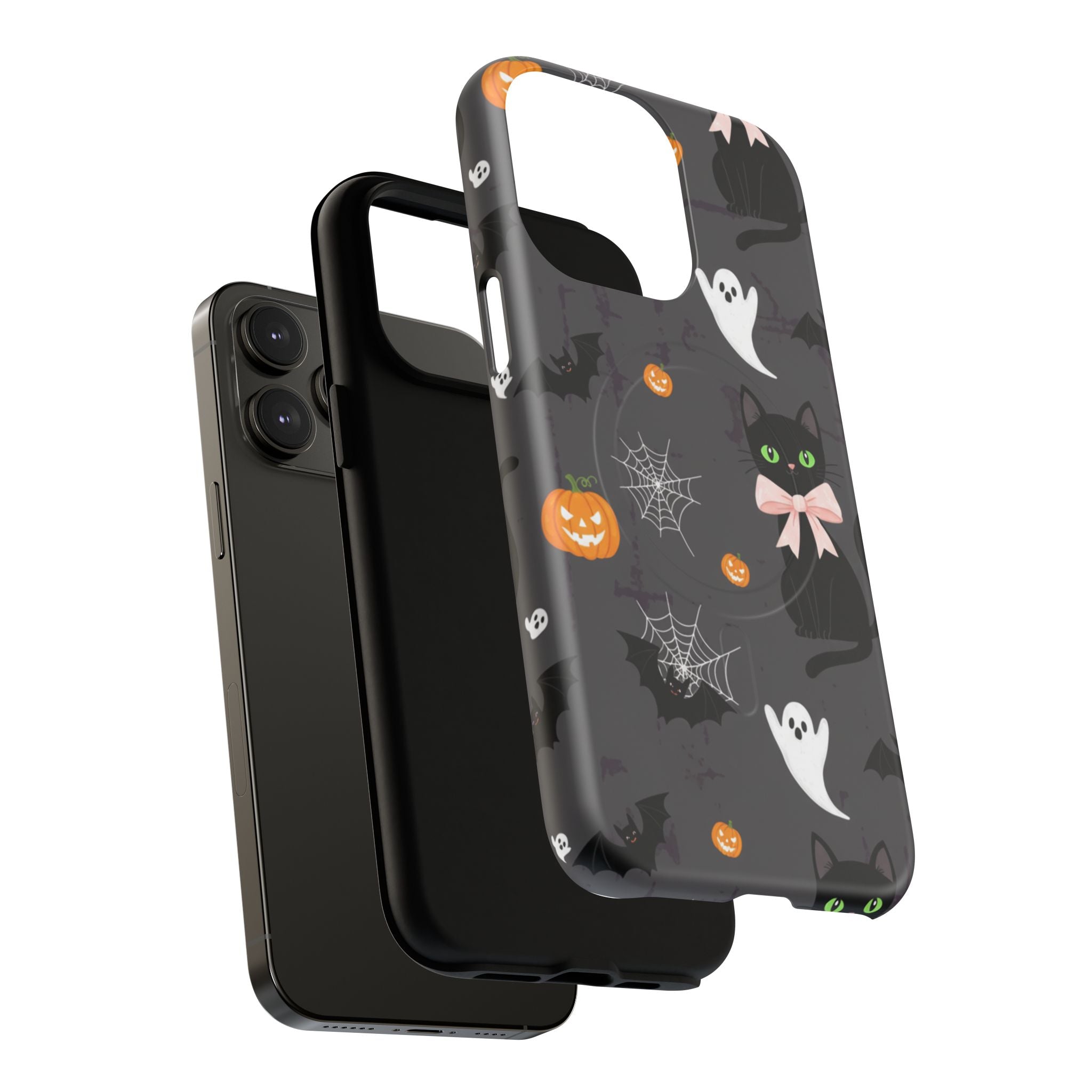 Spooky Halloween Phone Case, Tough Cases for Halloween Lovers, Cat & Ghost Design, Creative Phone Accessories