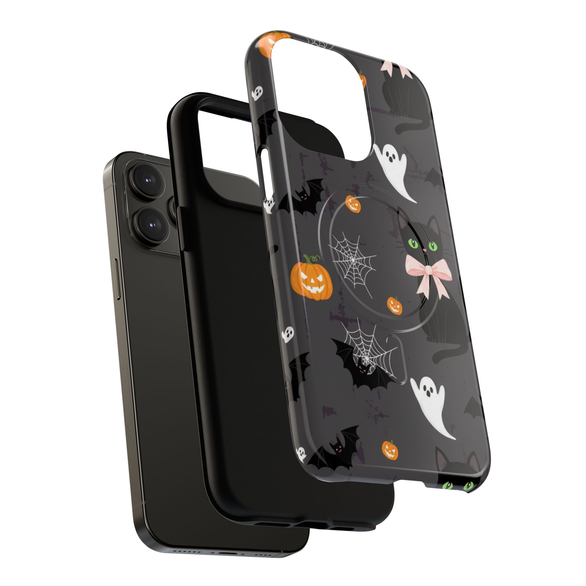 Spooky Halloween Phone Case, Tough Cases for Halloween Lovers, Cat & Ghost Design, Creative Phone Accessories