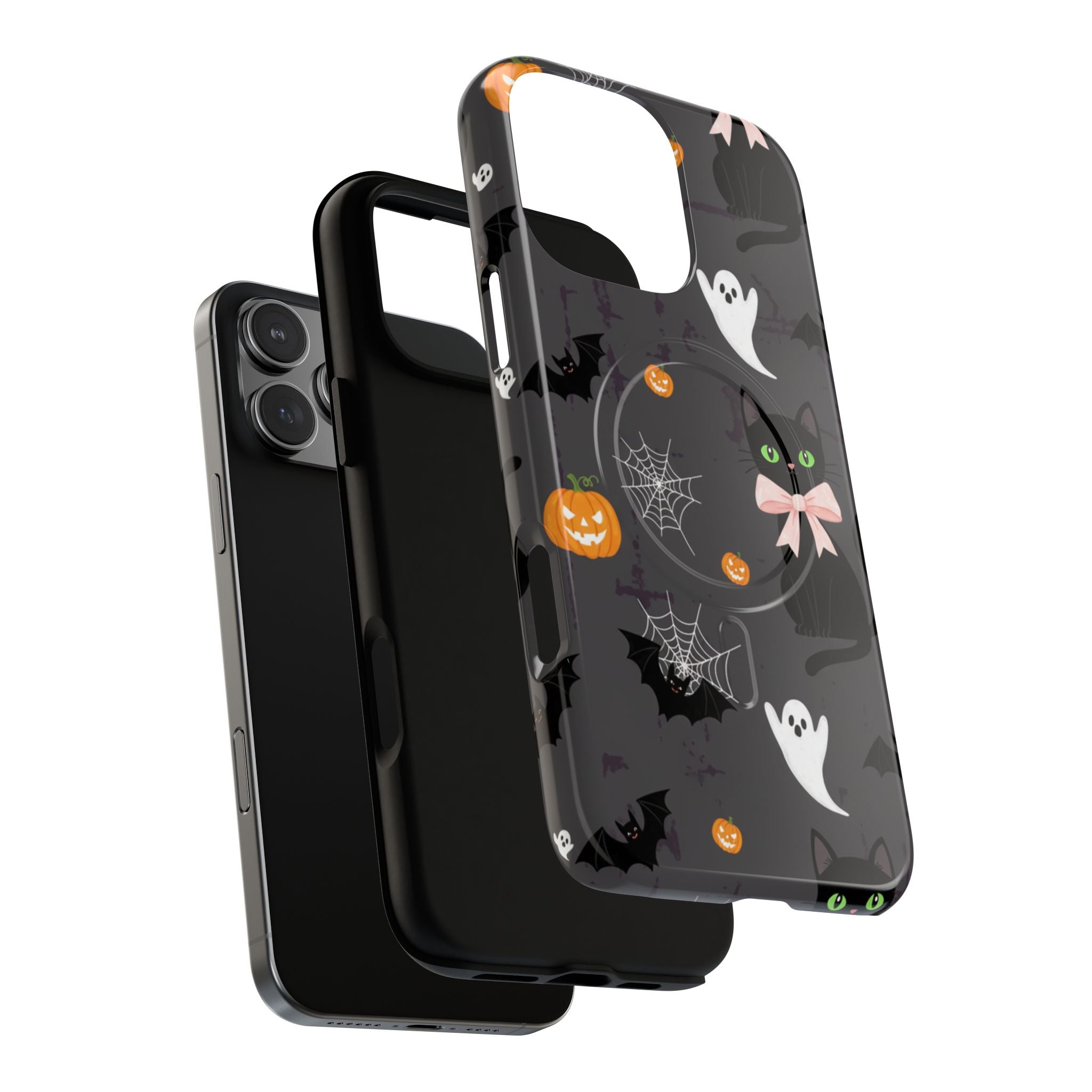 Spooky Halloween Phone Case, Tough Cases for Halloween Lovers, Cat & Ghost Design, Creative Phone Accessories
