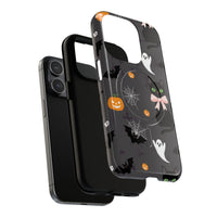 Spooky Halloween Phone Case, Tough Cases for Halloween Lovers, Cat & Ghost Design, Creative Phone Accessories