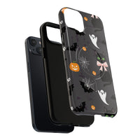 Spooky Halloween Phone Case, Tough Cases for Halloween Lovers, Cat & Ghost Design, Creative Phone Accessories