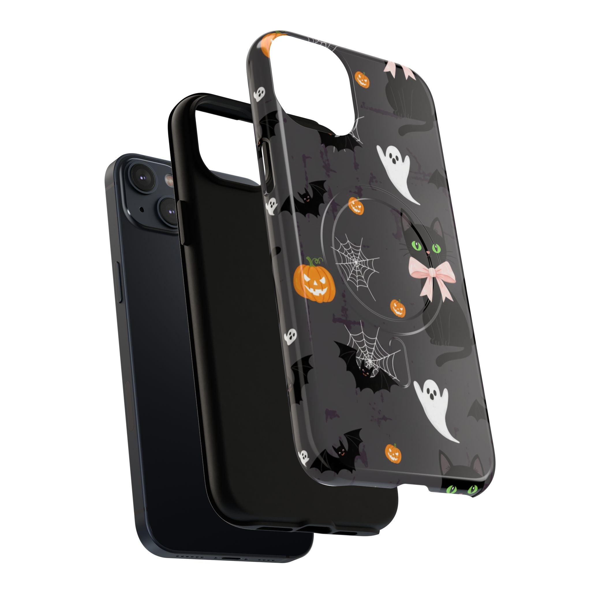 Spooky Halloween Phone Case, Tough Cases for Halloween Lovers, Cat & Ghost Design, Creative Phone Accessories
