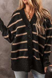 Striped Button Down Long Sleeve Cardigan