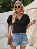 Twisted Heart V-Neck Short Sleeve Blouse