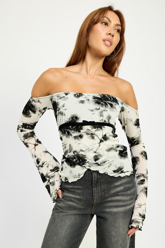 Off Shoulder Top With Lettuce Hem