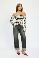 Off Shoulder Top With Lettuce Hem