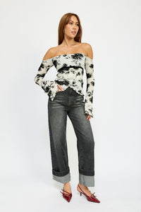 Off Shoulder Top With Lettuce Hem