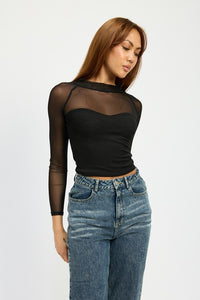 Contrasted Sheet Ruched Top