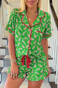 Christmas Candy Cane Print Pocketed Pajama Set