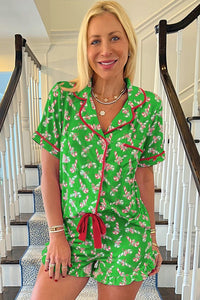 Christmas Candy Cane Print Pocketed Pajama Set