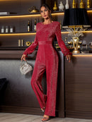 Perfee Cutout Round Neck Long Sleeve Jumpsuit