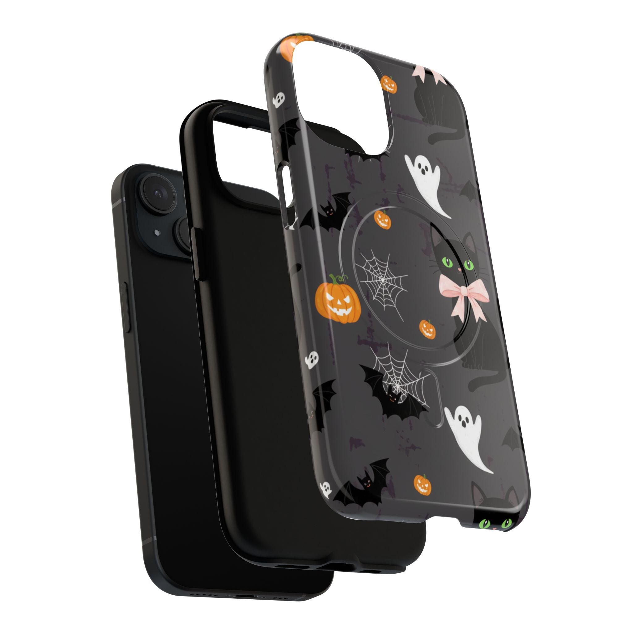 Spooky Halloween Phone Case, Tough Cases for Halloween Lovers, Cat & Ghost Design, Creative Phone Accessories