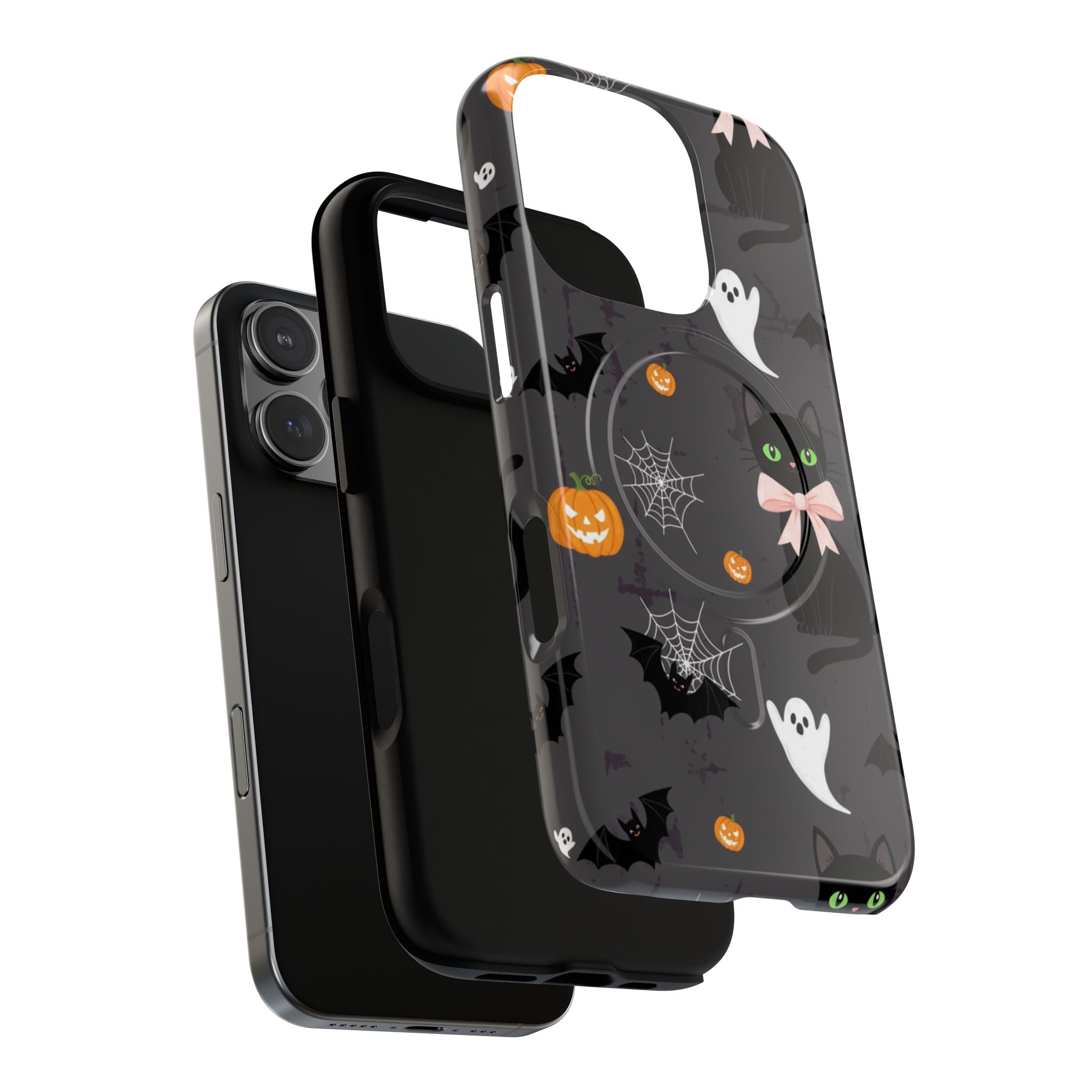 Spooky Halloween Phone Case, Tough Cases for Halloween Lovers, Cat & Ghost Design, Creative Phone Accessories