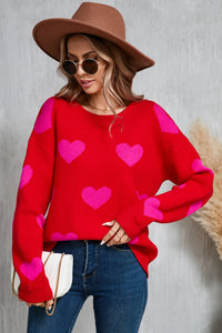 Angel Wings Heart Round Neck Dropped Shoulder Sweater