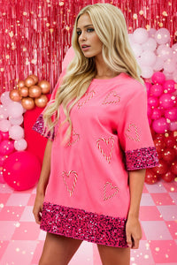 Candy Cane Sequin Half Sleeve T-Shirt Dress