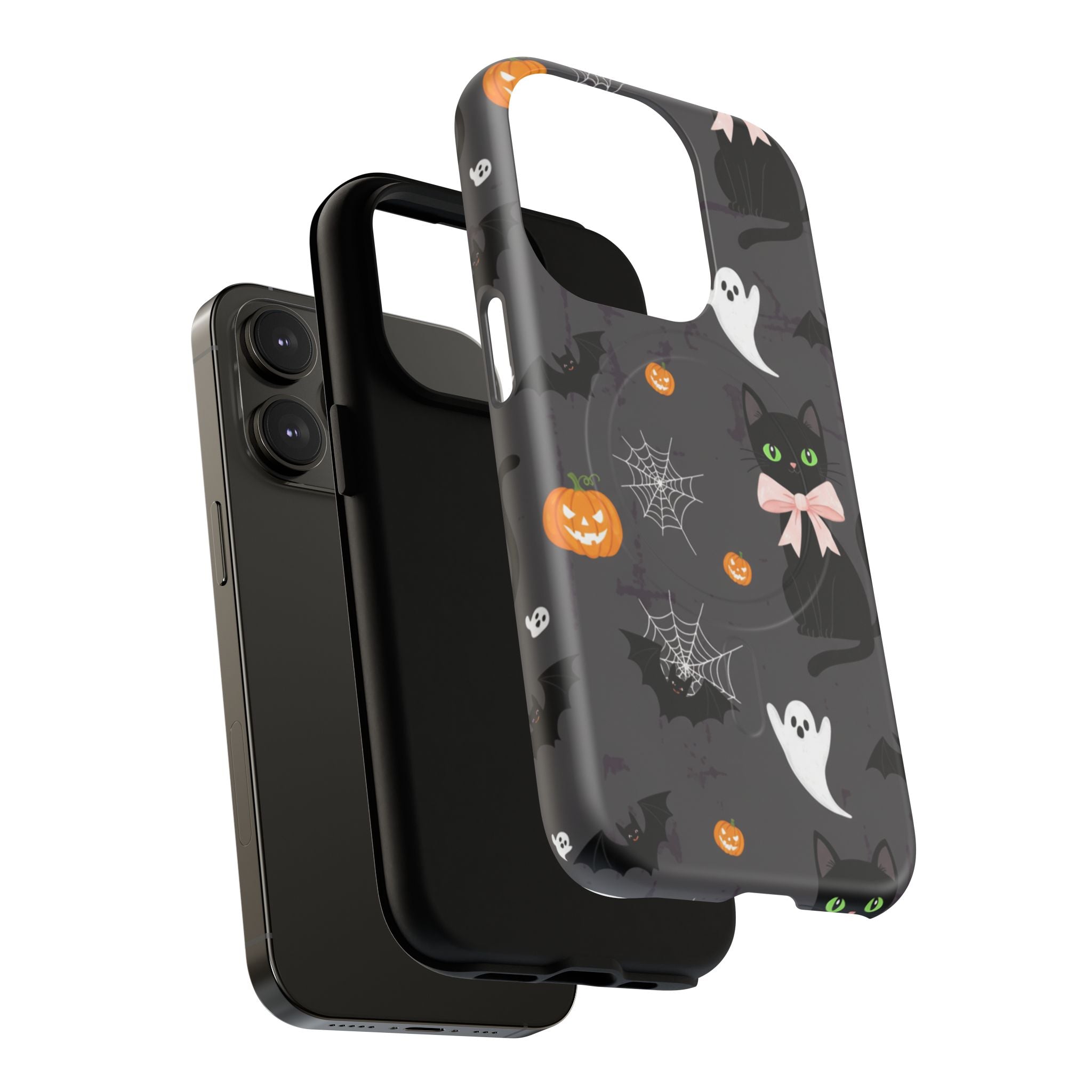 Spooky Halloween Phone Case, Tough Cases for Halloween Lovers, Cat & Ghost Design, Creative Phone Accessories