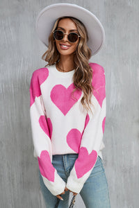 Angel Wings Contrast Heart Dropped Shoulder Long Sleeve Sweater