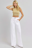 RISEN Full Size Tummy Control Double Button Wide Leg Jeans