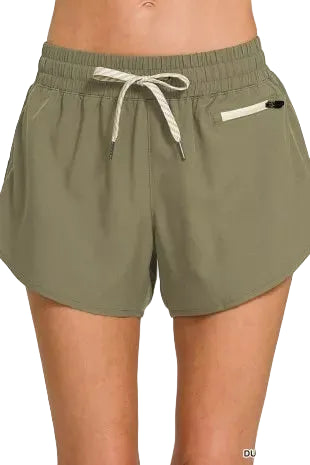 Zenana Soft Woven Lined Shorts With Zip Coin Pocket