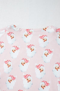 Santa Print Long Sleeve Top and Pants Lounge Set