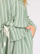 Striped Collared Neck Long Sleeve Top and Shorts Lounge Set