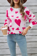 Angel Wings Heart Contrast Round Neck Long Sleeve Sweater