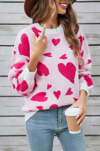 Angel Wings Heart Contrast Round Neck Long Sleeve Sweater